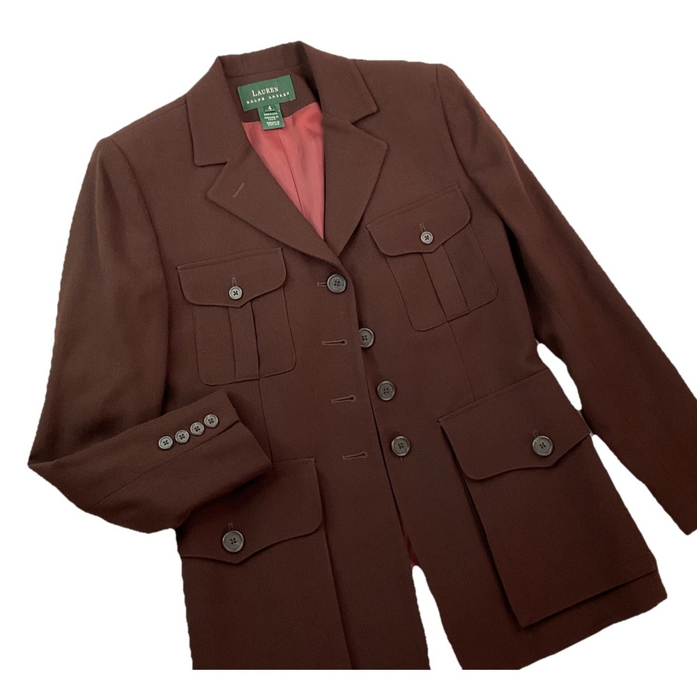 Lauren Ralph Lauren Brown Wool Blend Military-Style Blazer